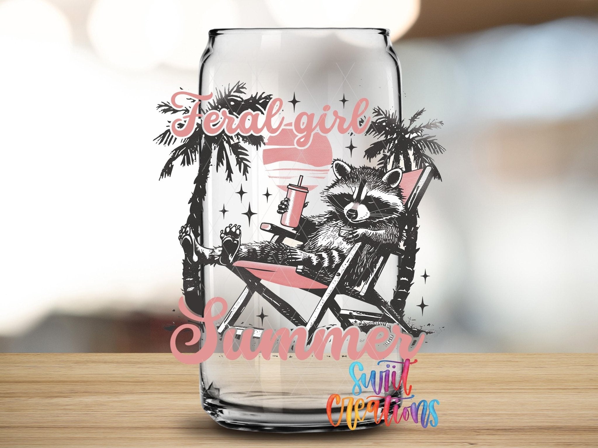 Feral Girl Summer Raccoon UV DTF Cup Decal | UV937 - Swiit Creations