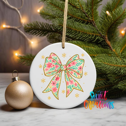 Floral Bow UV DTF Ornament Transfer | Glitter Holiday Christmas Transfer | O-1728 - Swiit Creations