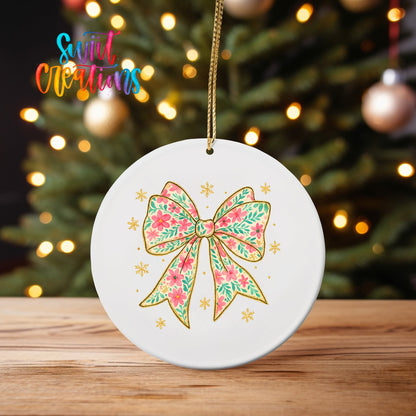 Floral Bow UV DTF Ornament Transfer | Glitter Holiday Christmas Transfer | O-1728 - Swiit Creations