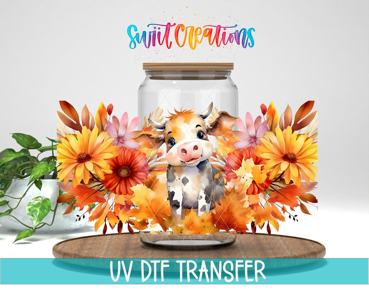 Floral Cow UV DTF Transfer Tumbler Wrap | Fall Flowers Farmhouse | DTF153 - Swiit Creations