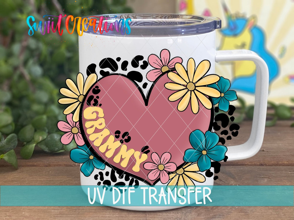 Floral Heart Grammy UV DTF Cup Decal | UV1377 - Swiit Creations