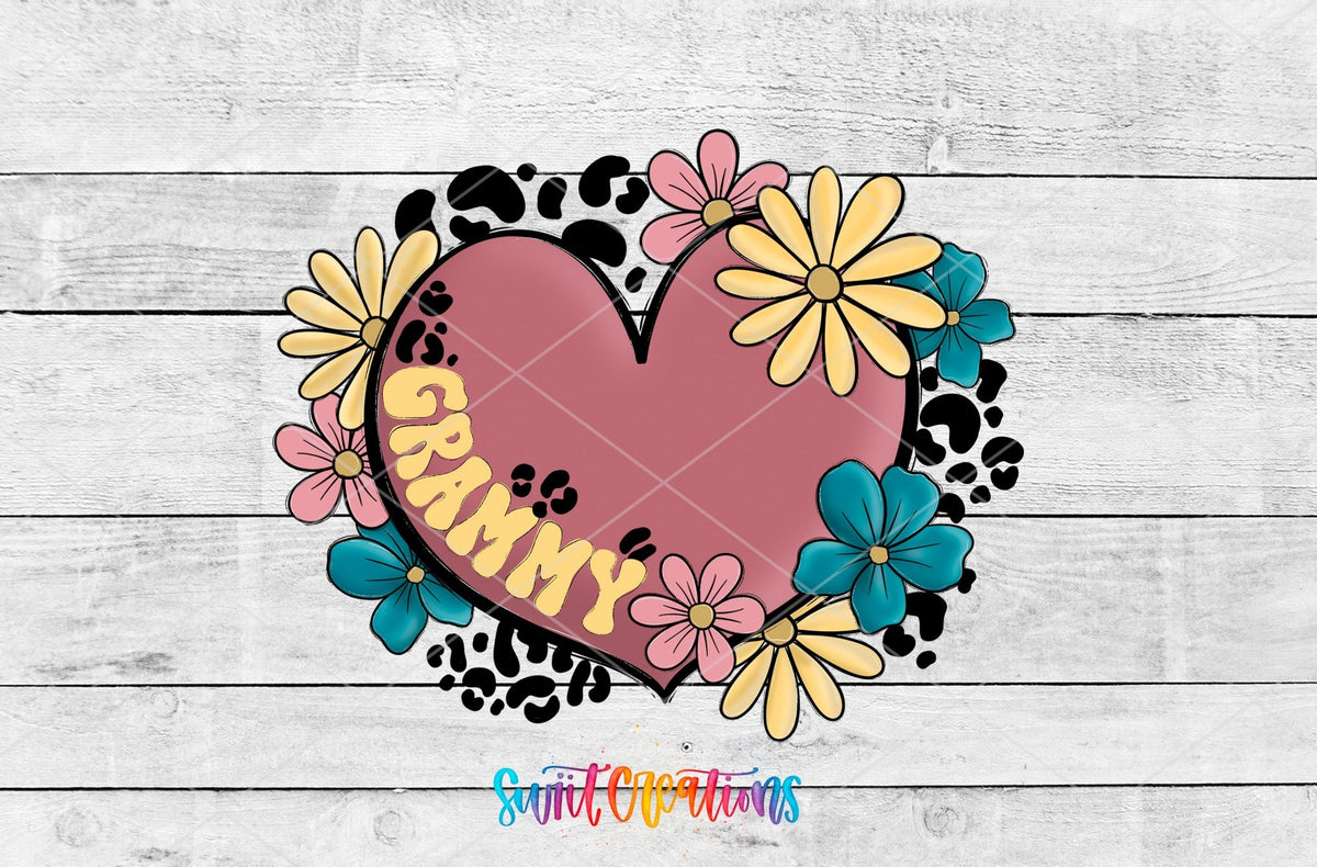 Floral Heart Grammy UV DTF Cup Decal | UV1377 - Swiit Creations