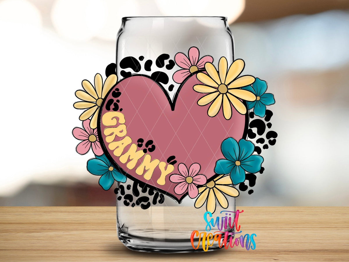 Floral Heart Grammy UV DTF Cup Decal | UV1377 - Swiit Creations