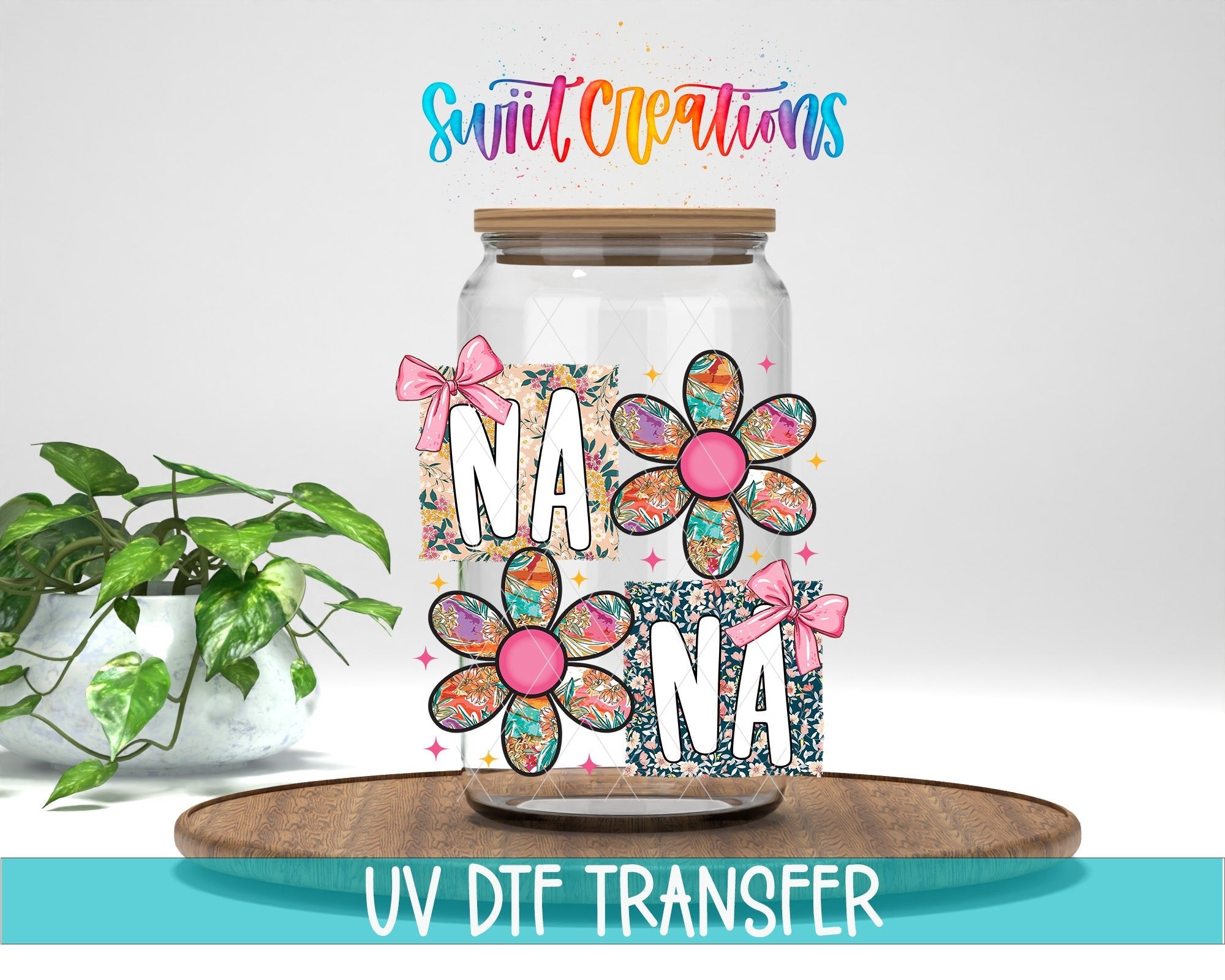 Floral Nana Bow UV DTF Tumbler Transfer Decal | UV2027 - Swiit Creations