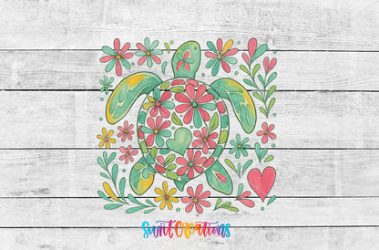 Floral Sea Turtle UV DTF transfer shown as a full artwork preview from Swiit Creations