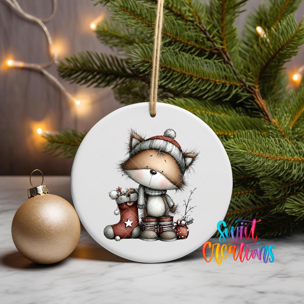 Fox in Stocking Christmas UV DTF Ornament Transfer | O-1777 - Swiit Creations