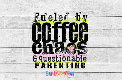 Fueled By Coffee Chaos UV DTF Decal | Funny Mom Coffee Tumbler Wrap | UV1553 - Swiit Creations