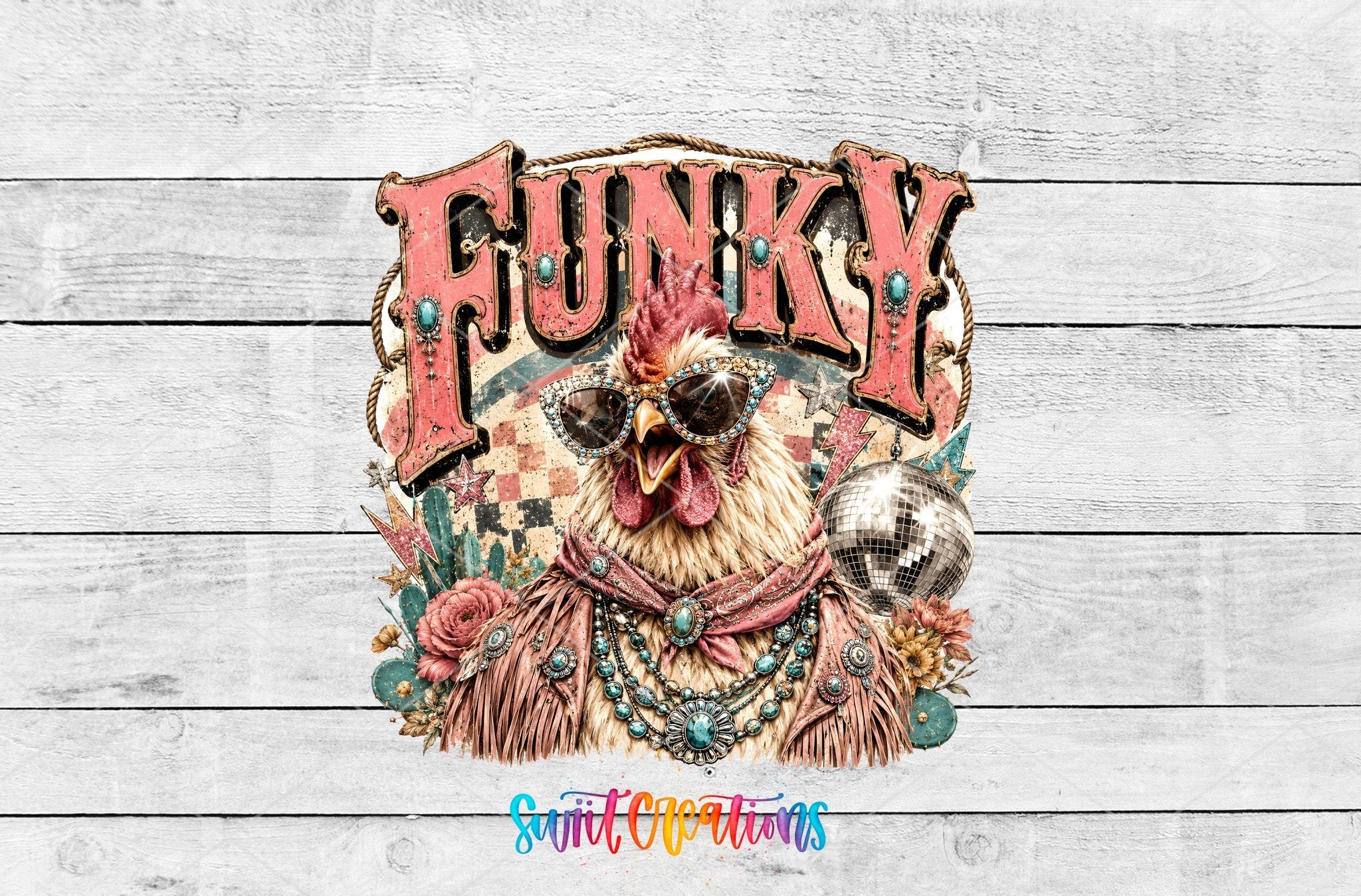 Funky Chicken Western Glam UV DTF Transfer | Funny Chicken Cup Decal | UV2076 - Swiit Creations