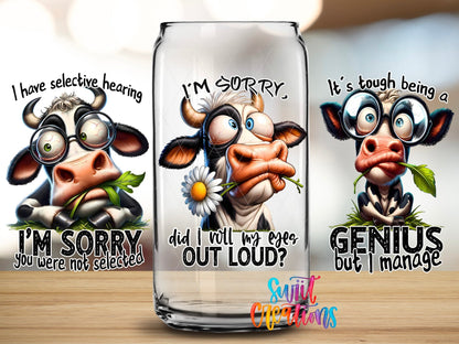 Funny Cow Sayings UV DTF Transfer Tumbler Wrap | Sarcastic Farm Animal | DTF003 - Swiit Creations