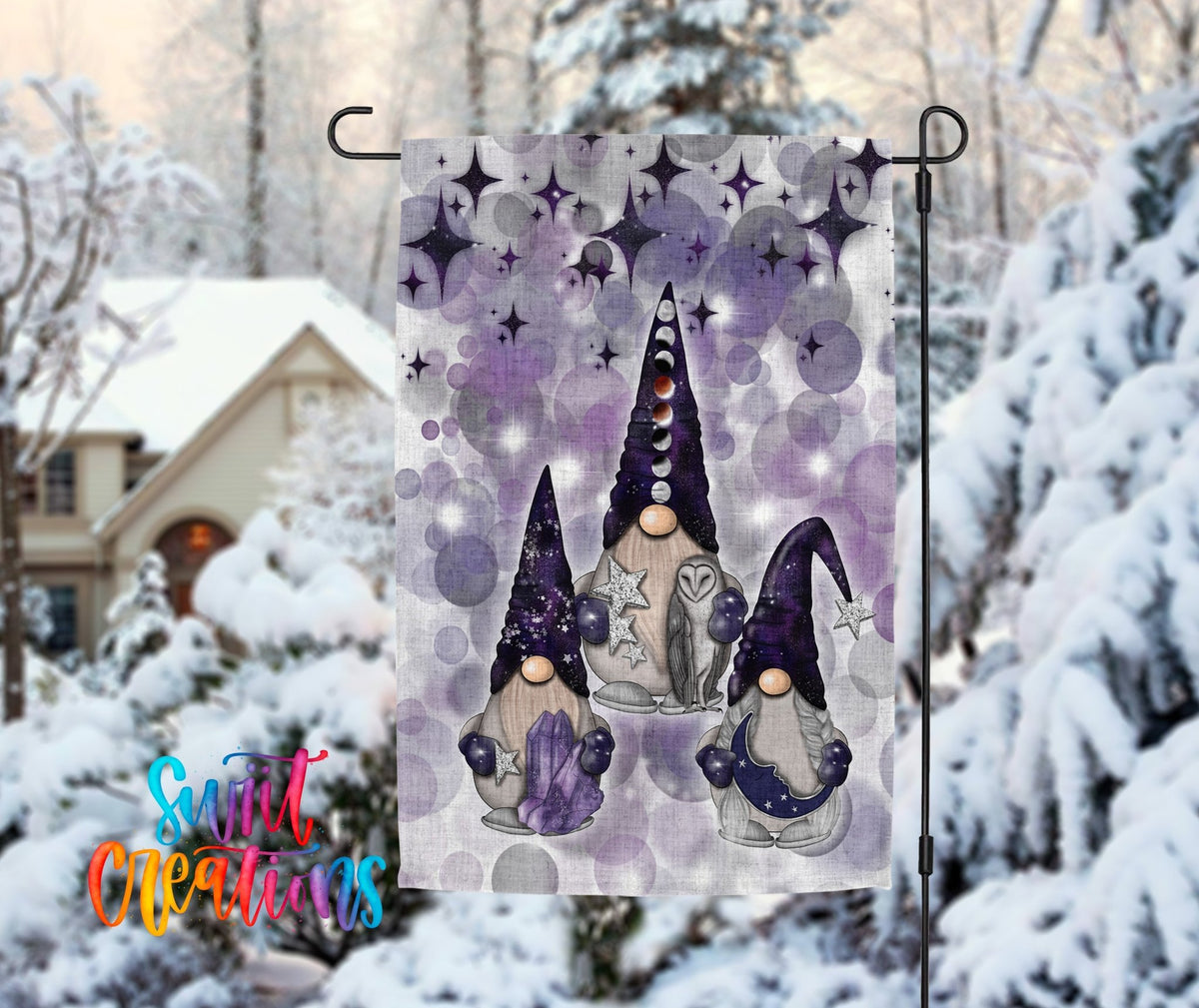 Galaxy Gnomes Garden Flag | Cosmic Yard Flag | Starry Night Outdoor Decor | Celestial Porch Decoration | YF54 - Swiit Creations
