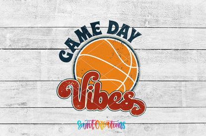Game Day Vibes basketball and retro sports lettering UV DTF transfer artwork by Swiit Creations