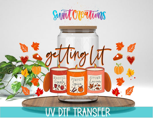 Getting Lit UV DTF Transfer Tumbler Wrap | Fall Candle Pumpkin Spice Cup Decal | DTF151 - Swiit Creations