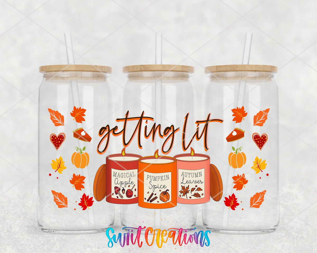 Getting Lit UV DTF Transfer Tumbler Wrap | Fall Candle Pumpkin Spice Cup Decal | DTF151 - Swiit Creations