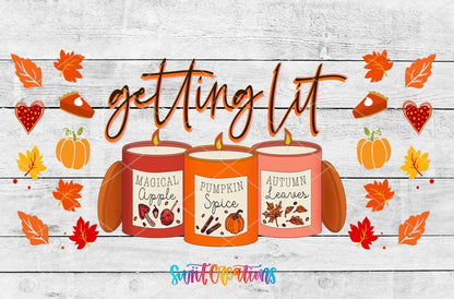 Getting Lit UV DTF Transfer Tumbler Wrap | Fall Candle Pumpkin Spice Cup Decal | DTF151 - Swiit Creations