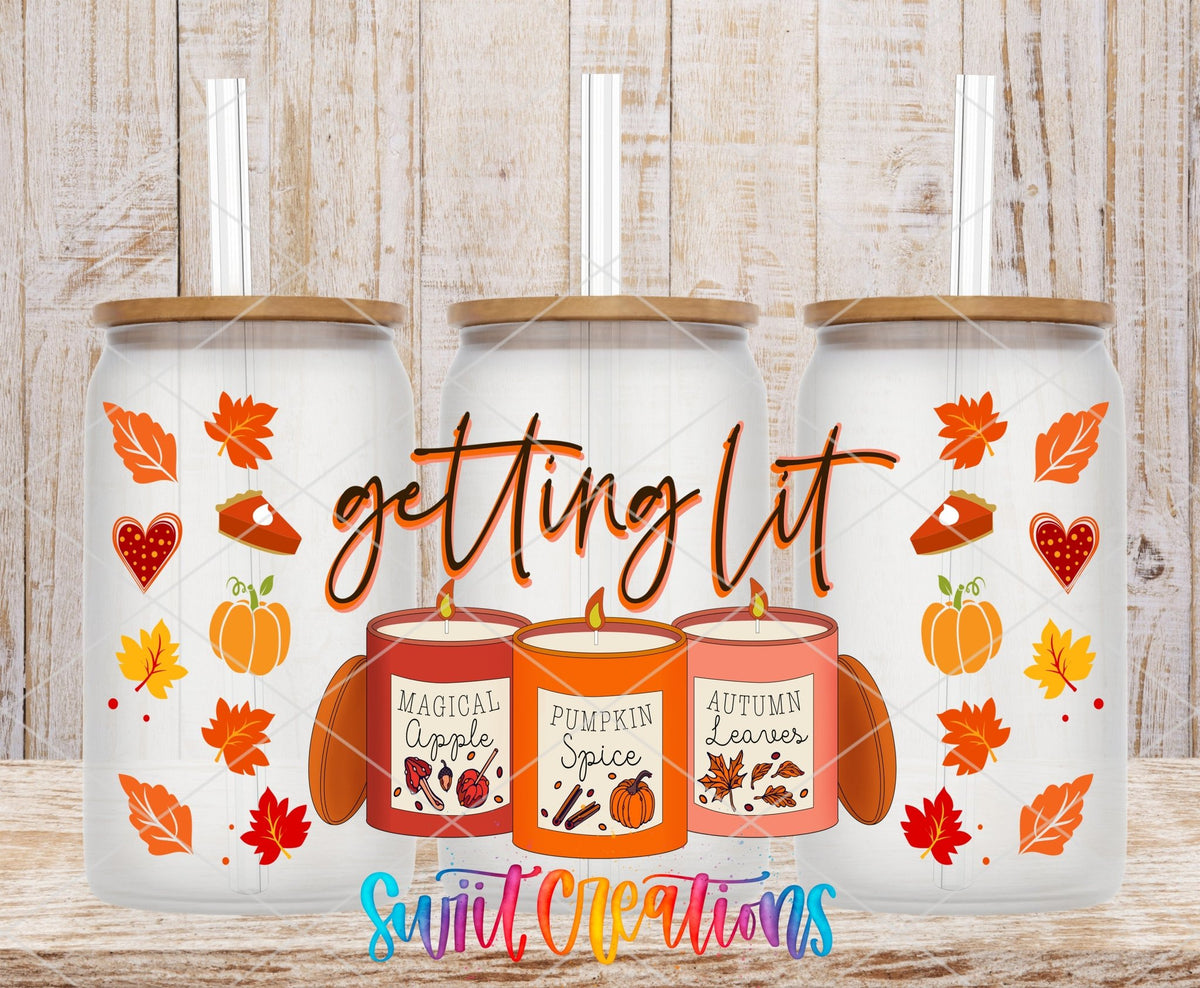 Getting Lit UV DTF Transfer Tumbler Wrap | Fall Candle Pumpkin Spice Cup Decal | DTF151 - Swiit Creations