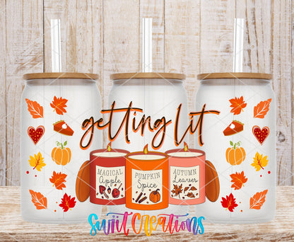 Getting Lit UV DTF Transfer Tumbler Wrap | Fall Candle Pumpkin Spice Cup Decal | DTF151 - Swiit Creations