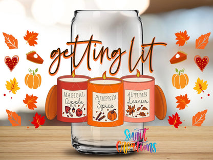 Getting Lit UV DTF Transfer Tumbler Wrap | Fall Candle Pumpkin Spice Cup Decal | DTF151 - Swiit Creations