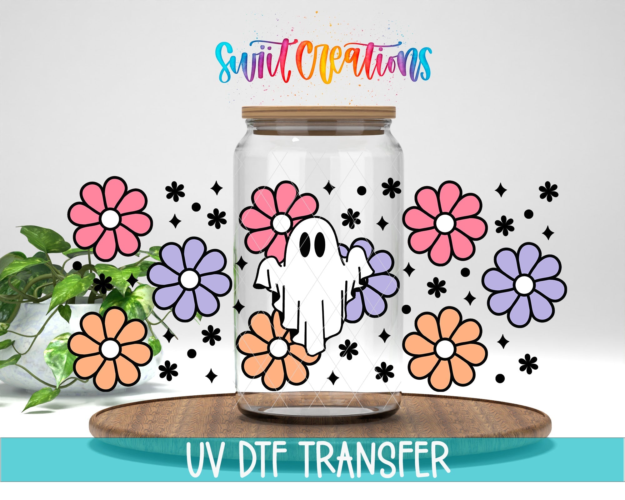 Ghost Floral Retro UV DTF Transfer Tumbler Wrap | DTF031 - Swiit Creations