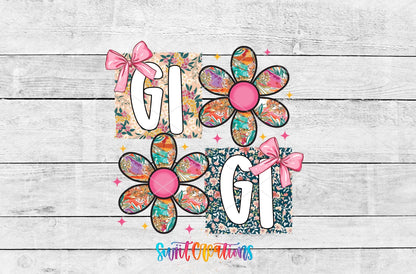 Gigi Floral Patchwork Daisy UV DTF transfer shown as a full artwork preview from Swiit Creations