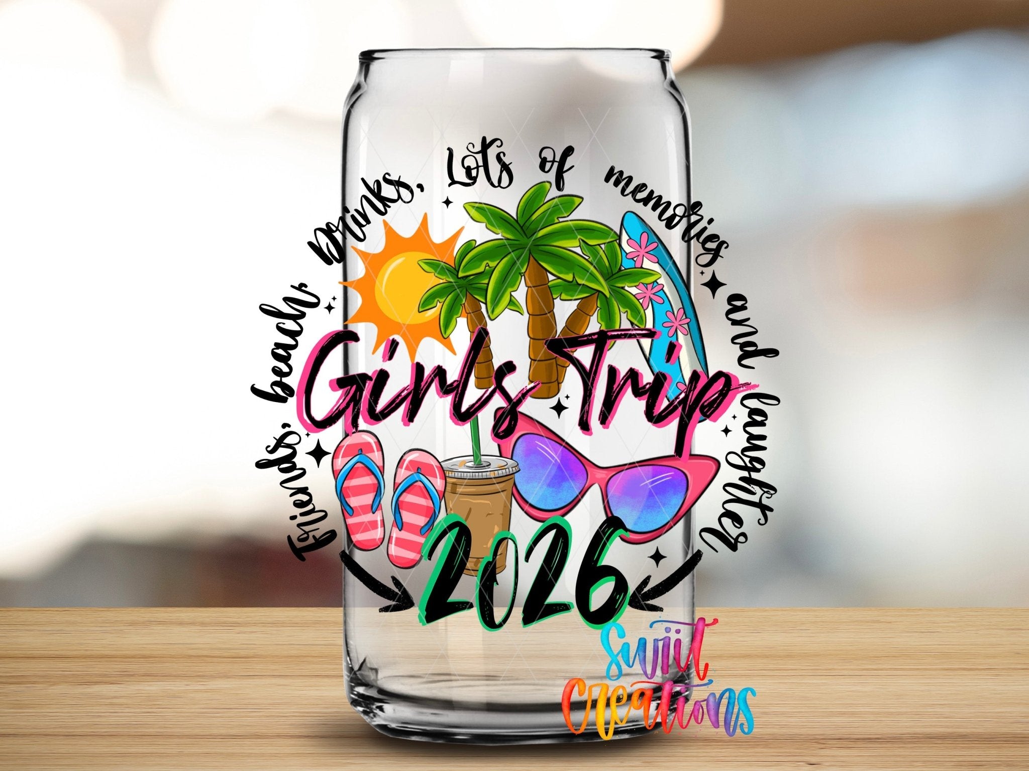Girls Trip 2026 UV DTF Tumbler Transfer Decal | Tropical Beach Vacation Cup Design | UV2016 - Swiit Creations