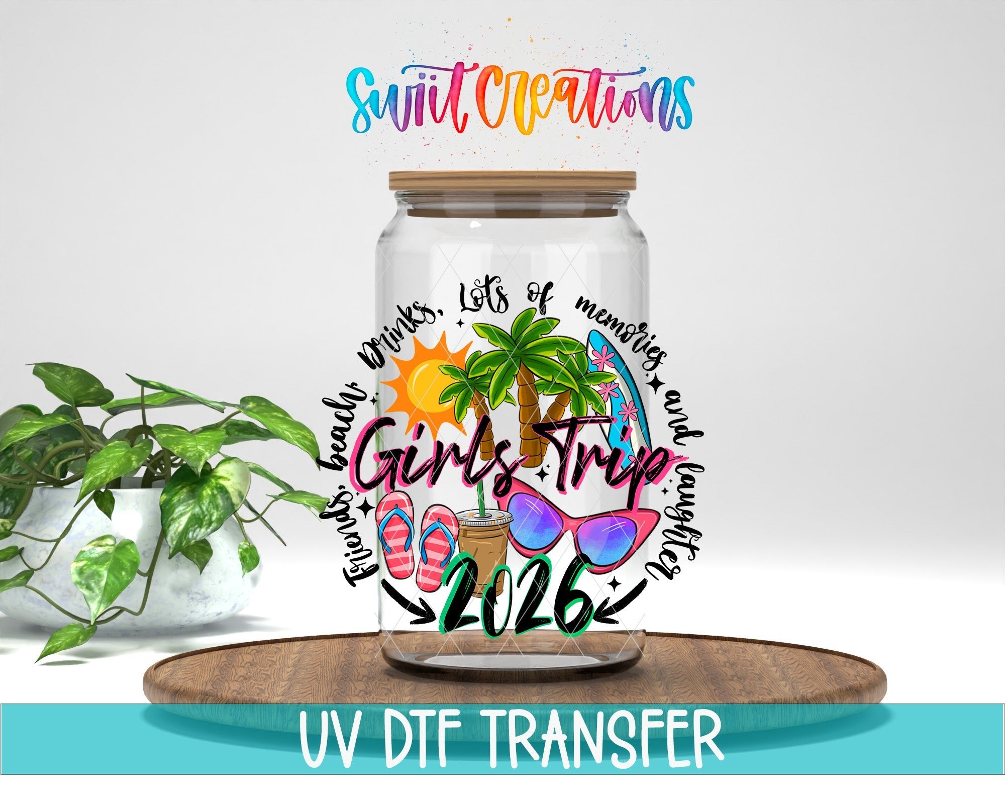 Girls Trip 2026 UV DTF Tumbler Transfer Decal | Tropical Beach Vacation Cup Design | UV2016 - Swiit Creations