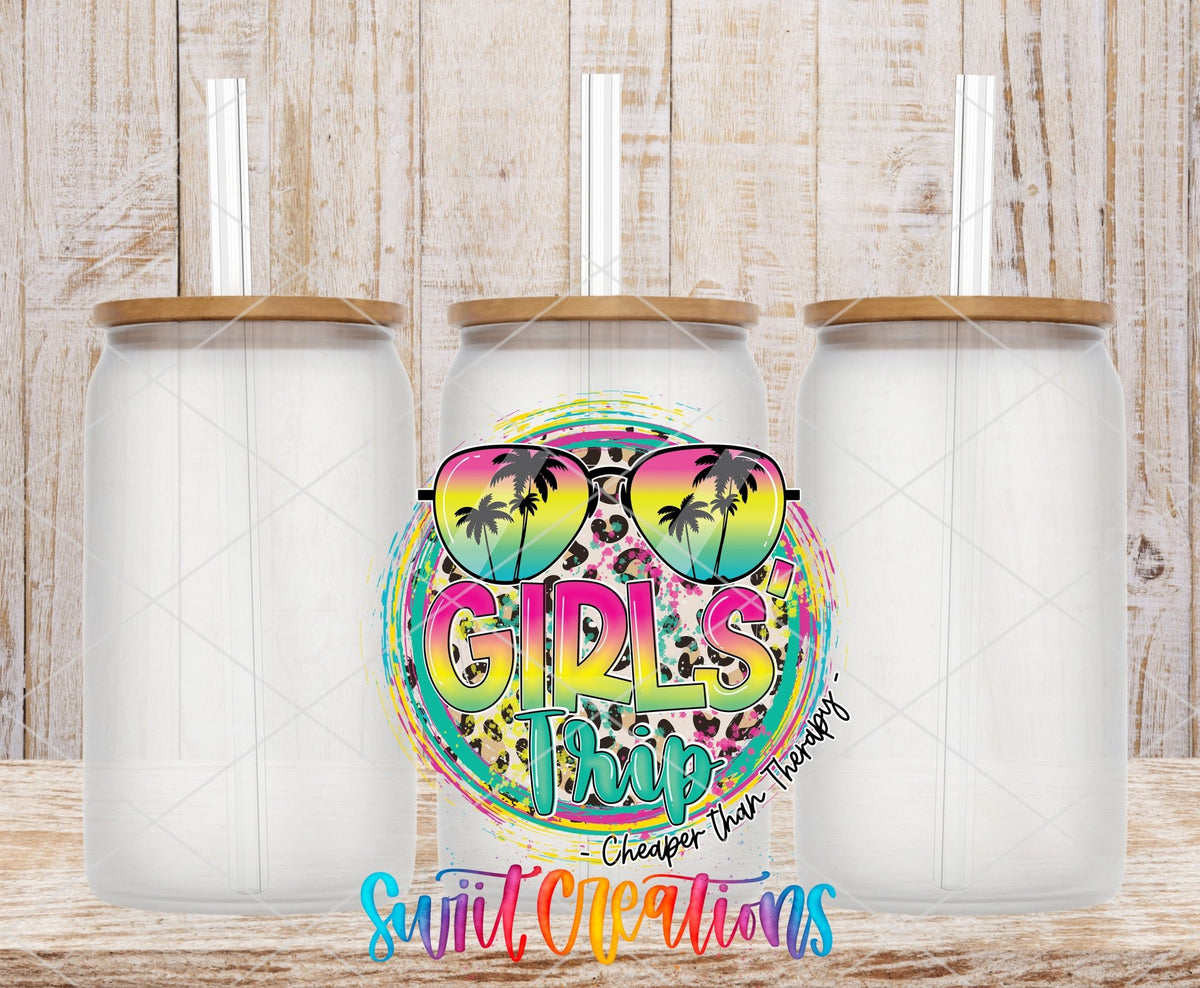 Girls Trip Cheaper Than Therapy UV DTF Decal | Tropical Vacation Tumbler Transfer | UV2031 - Swiit Creations