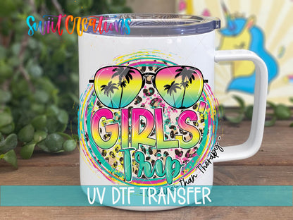 Girls Trip Cheaper Than Therapy UV DTF Decal | Tropical Vacation Tumbler Transfer | UV2031 - Swiit Creations