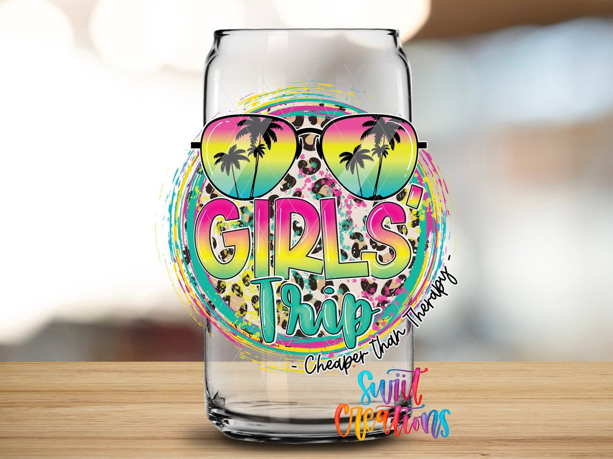 Girls Trip Cheaper Than Therapy UV DTF Decal | Tropical Vacation Tumbler Transfer | UV2031 - Swiit Creations