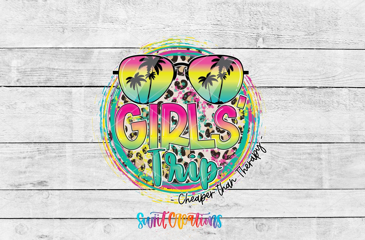 Girls Trip Cheaper Than Therapy UV DTF Decal | Tropical Vacation Tumbler Transfer | UV2031 - Swiit Creations