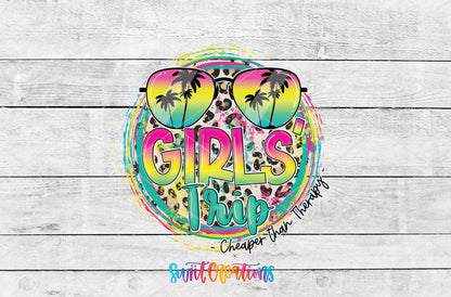 Girls Trip Cheaper Than Therapy UV DTF Decal | Tropical Vacation Tumbler Transfer | UV2031 - Swiit Creations