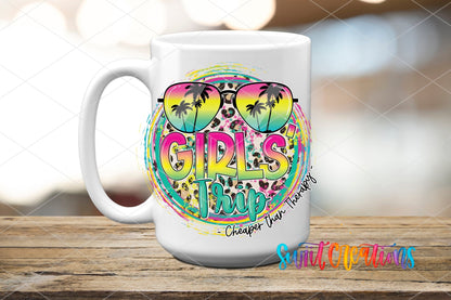Girls Trip Cheaper Than Therapy UV DTF Decal | Tropical Vacation Tumbler Transfer | UV2031 - Swiit Creations
