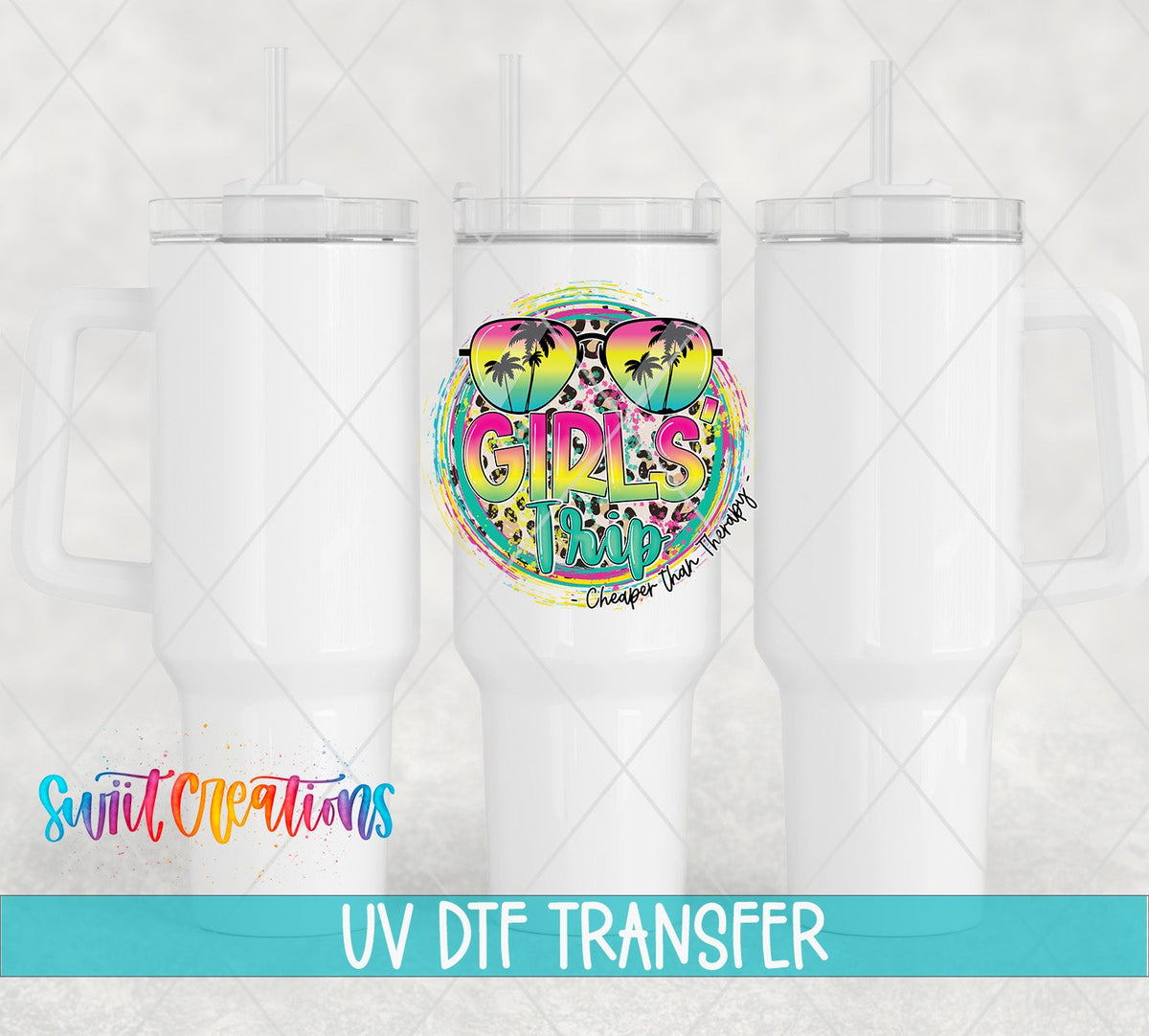 Girls Trip Cheaper Than Therapy UV DTF Decal | Tropical Vacation Tumbler Transfer | UV2031 - Swiit Creations