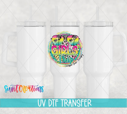 Girls Trip Cheaper Than Therapy UV DTF Decal | Tropical Vacation Tumbler Transfer | UV2031 - Swiit Creations