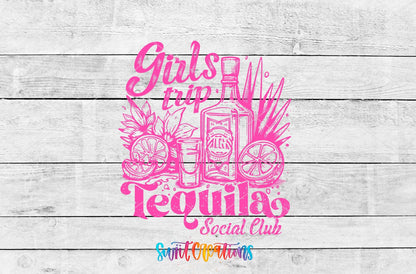Girls Trip Pink Tequila Social Club UV DTF transfer shown as a full artwork preview from Swiit Creations