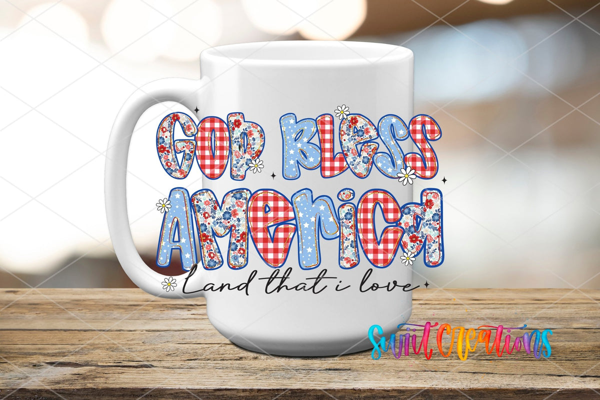 God Bless America UV DTF Decal | Patriotic Floral Patchwork Cup Transfer | UV1491 - Swiit Creations