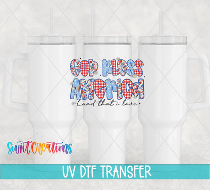 God Bless America UV DTF Decal | Patriotic Floral Patchwork Cup Transfer | UV1491 - Swiit Creations