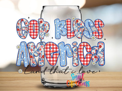 God Bless America UV DTF Decal | Patriotic Floral Patchwork Cup Transfer | UV1491 - Swiit Creations