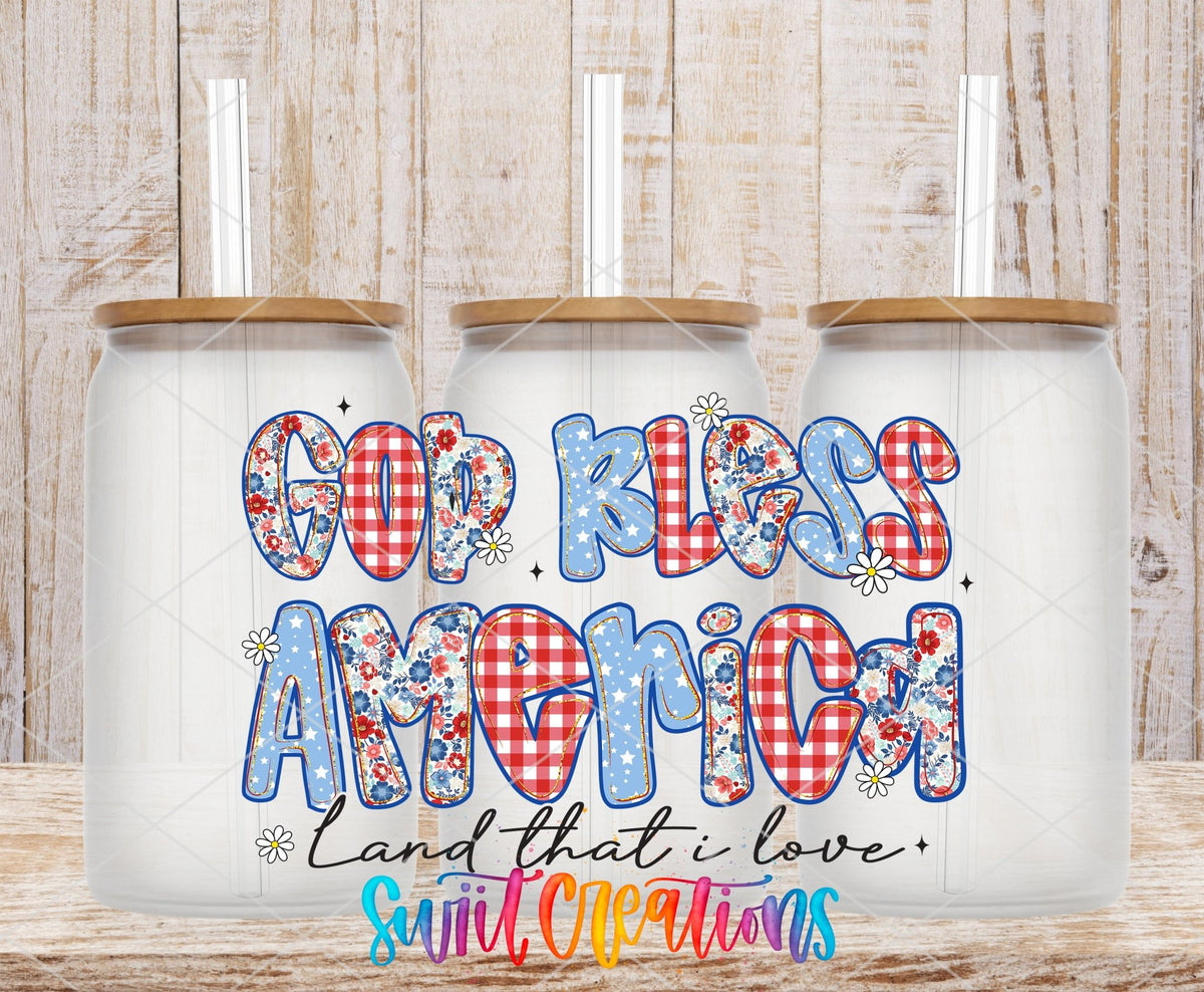 God Bless America UV DTF Decal | Patriotic Floral Patchwork Cup Transfer | UV1491 - Swiit Creations