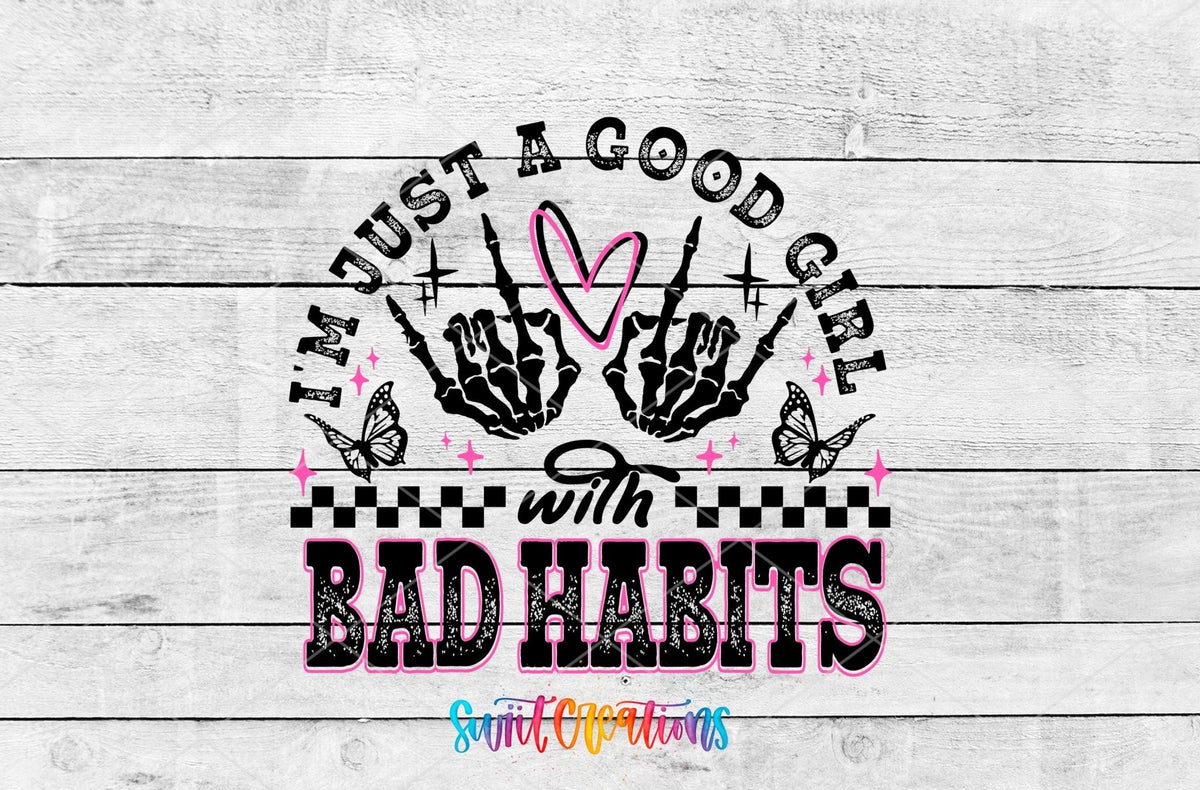Good Girl Bad Habits Motel Keychain UV DTF Transfer | Edgy Skeleton Design | MK1335 - Swiit Creations