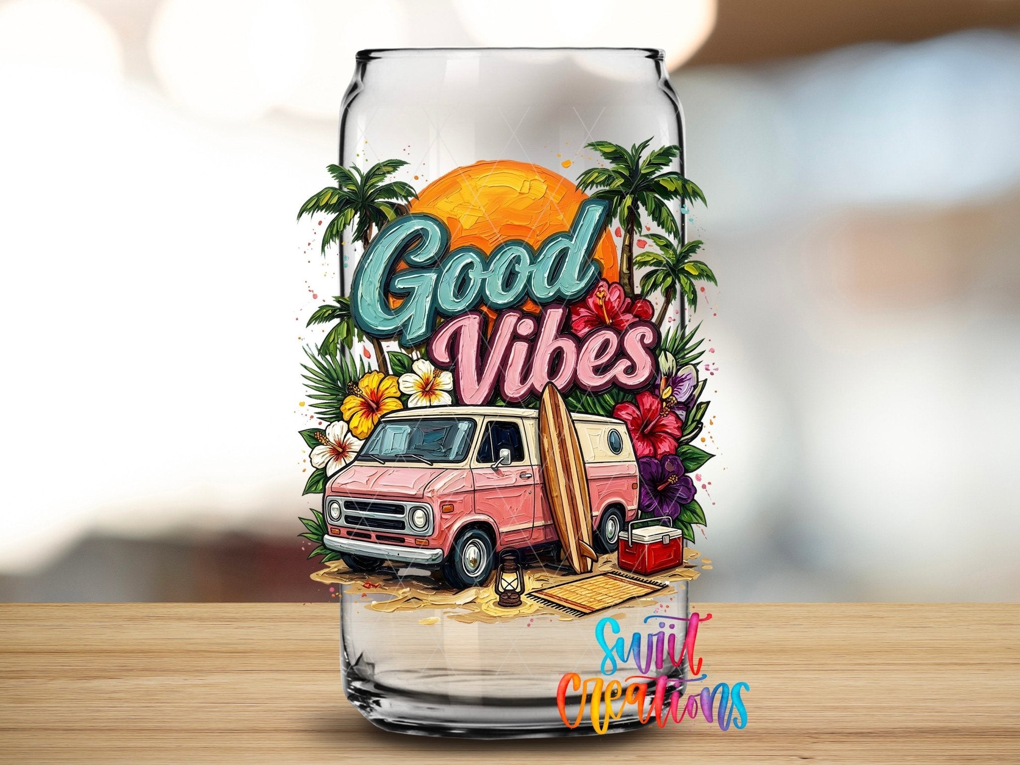 Good Vibes Beach Van Summer UV DTF Tumbler Transfer Decal | UV2007 - Swiit Creations