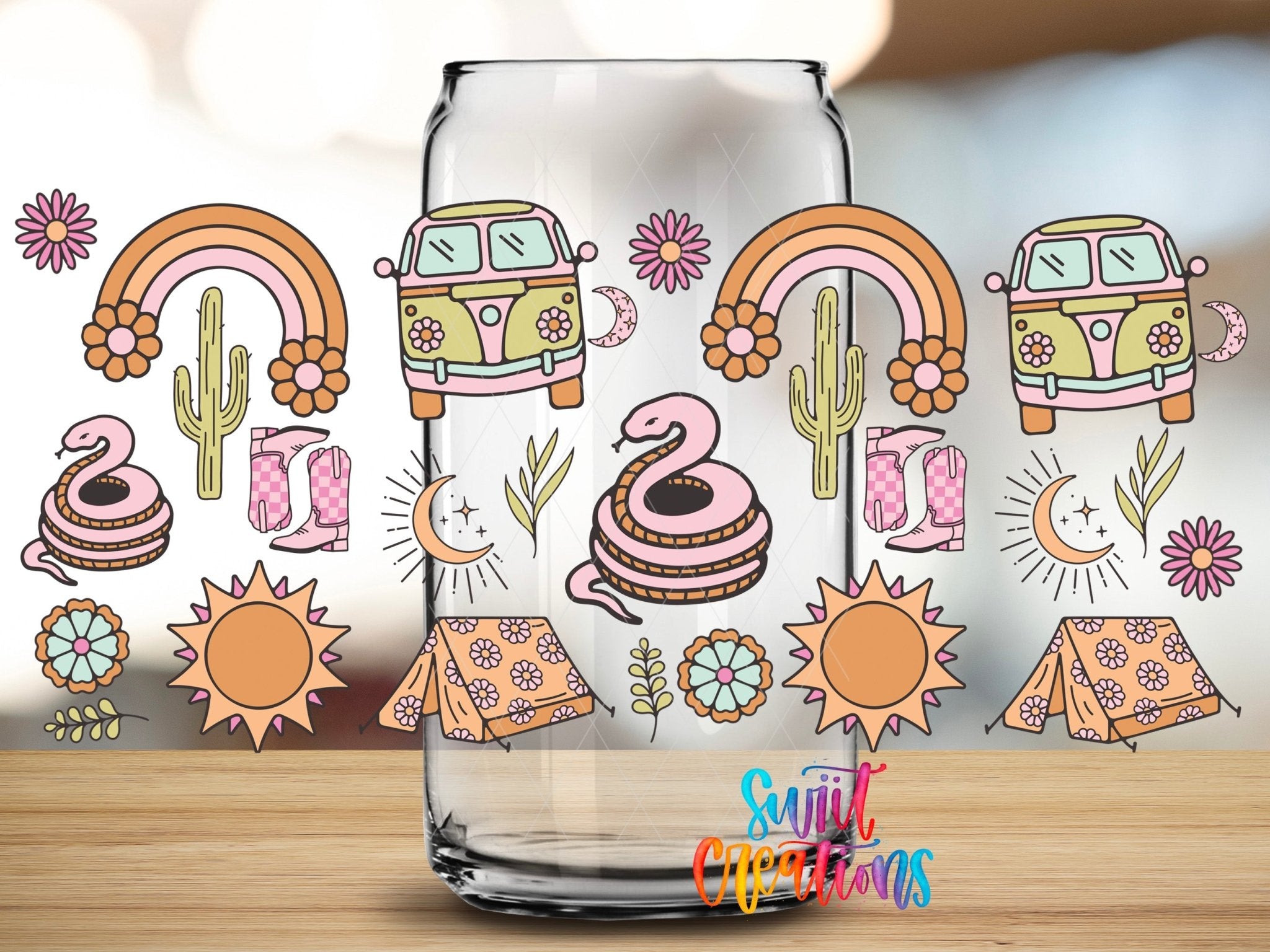 Groovy Western UV DTF Transfer Tumbler Wrap | Retro Camper Boots | DTF333 - Swiit Creations