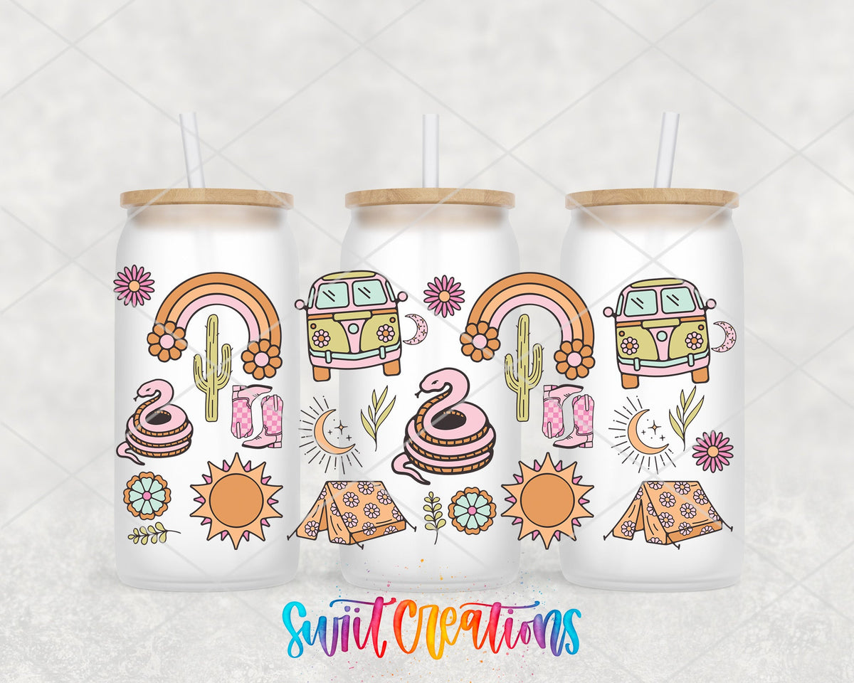 Groovy Western UV DTF Transfer Tumbler Wrap | Retro Camper Boots | DTF333 - Swiit Creations