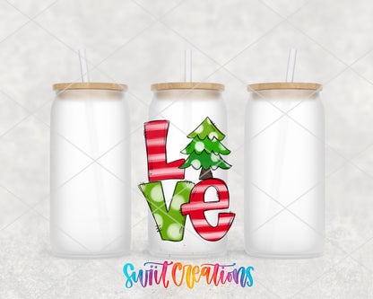 Christmas Love frosted glass tumbler group mockup with lids and straws