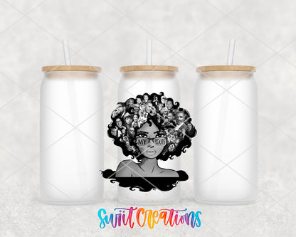 My Roots frosted glass tumbler group view with lids and straws
