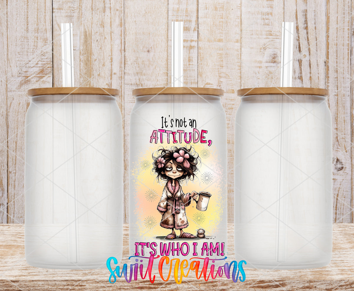 It Is Not an Attitude frosted glass tumbler mockup with bamboo lids and straws