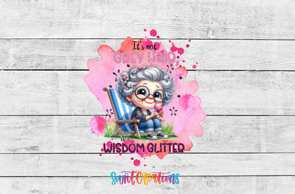 Wisdom Glitter Grey Hair artwork detail for the finished 16 oz tumbler