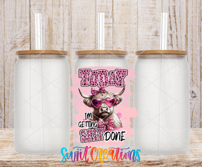Today I Am Getting Shit Done frosted glass tumbler mockup with bamboo lids and straws