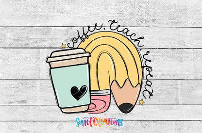Coffee Teach Repeat artwork detail for the finished 16 oz tumbler