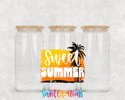 Sweet Summer clear glass tumbler group mockup with bamboo lids and straws
