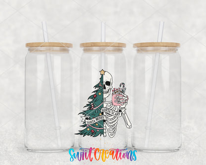 Sorta Merry Sorta Scary clear glass tumbler group mockup with bamboo lids and straws